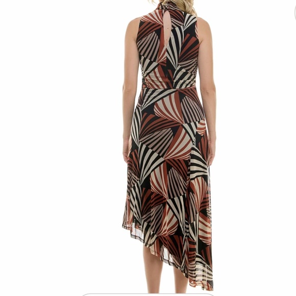 NWT Taylor Mesh Mock Turtleneck Asymmetric Hem Side Ruched Midi Dress-Size 16 - Picture 11 of 16